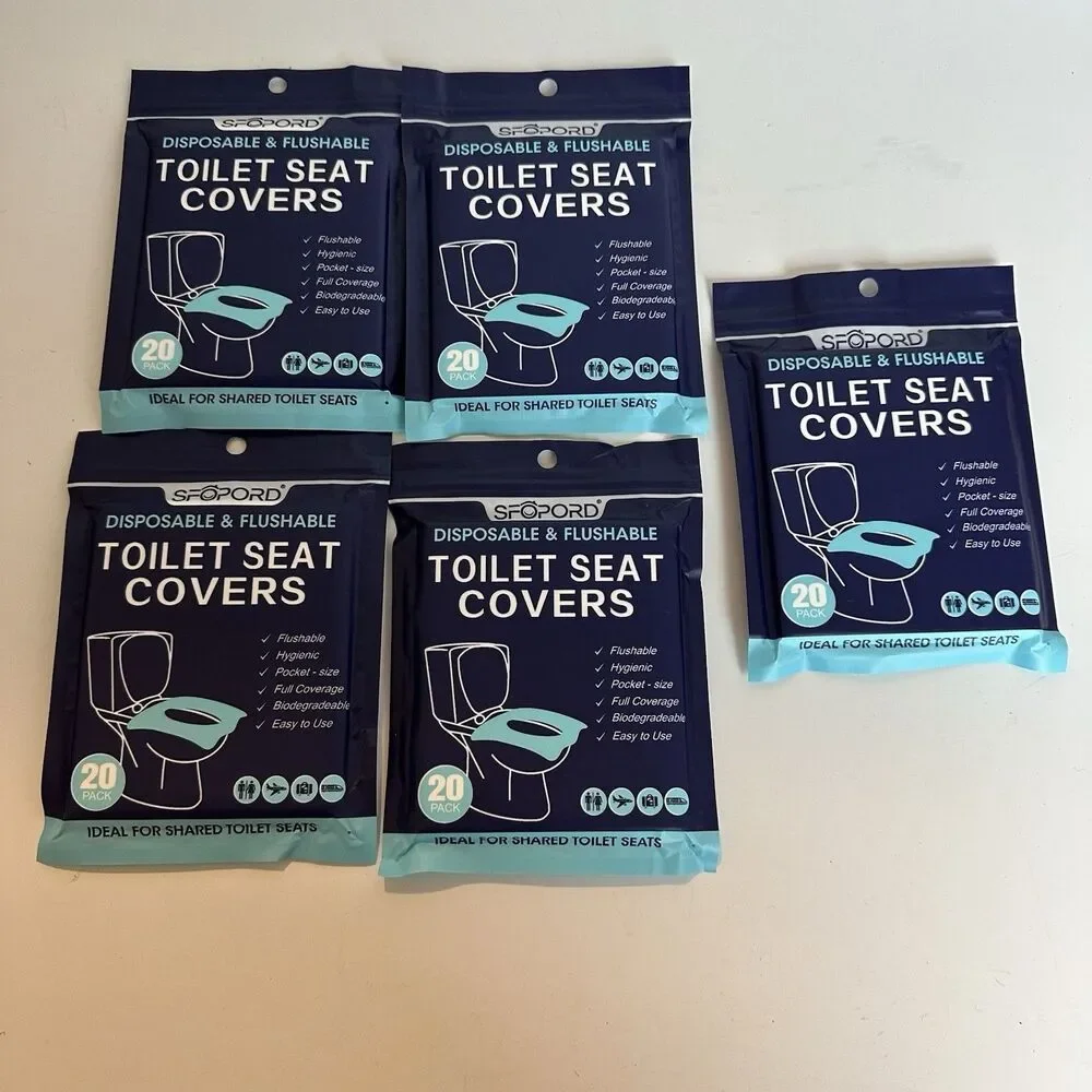 SFOPORD 100 Pieces Toilet Seat Covers Disposable Flushable Travel Public Bathroo